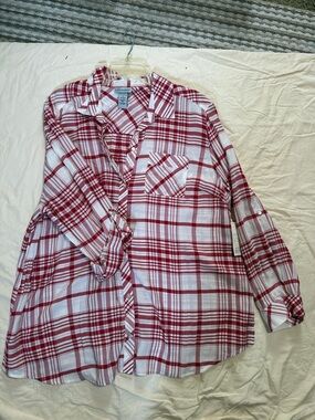 NWT Catherine’s button down shirt Red and White Plaid Shirt with Chest Pocket